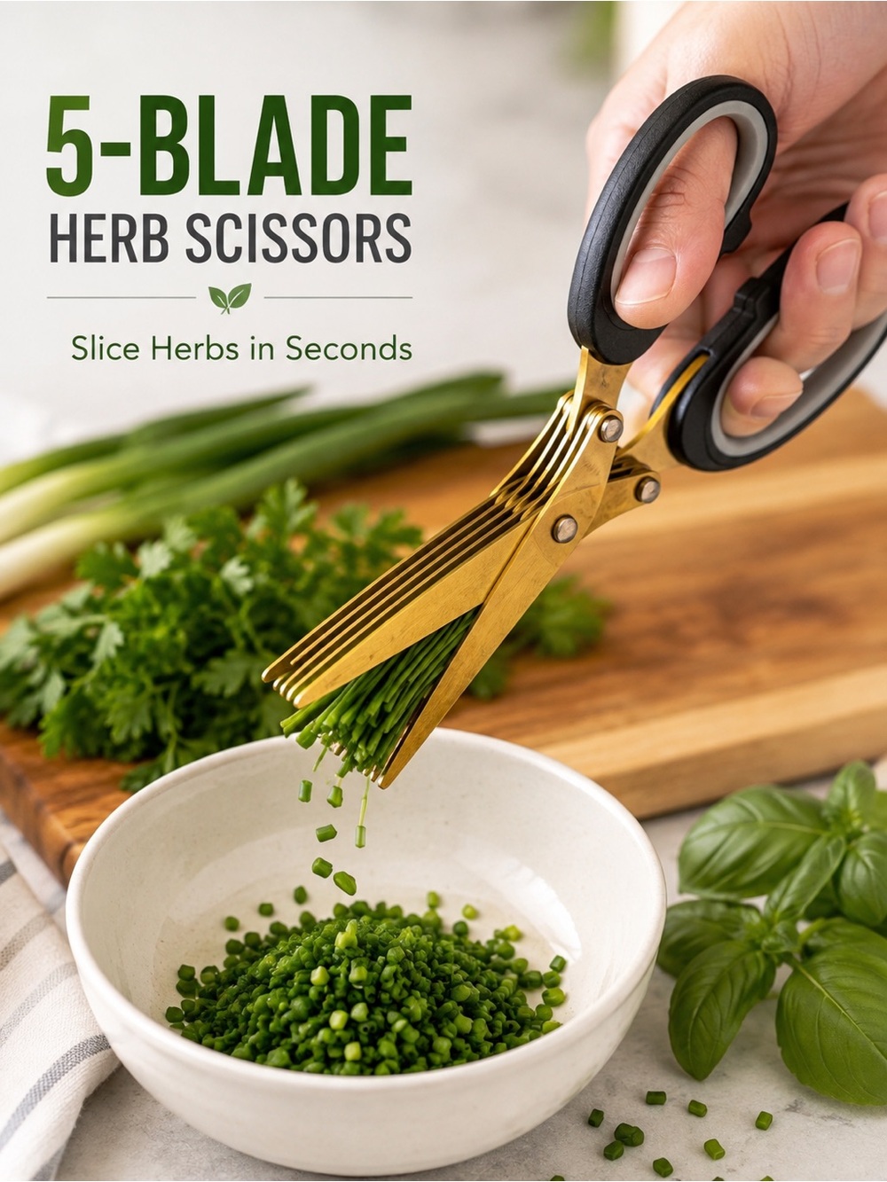5-Blade Herb Scissors Kitchen Herb Cutter Stainless Steel 8” Gold